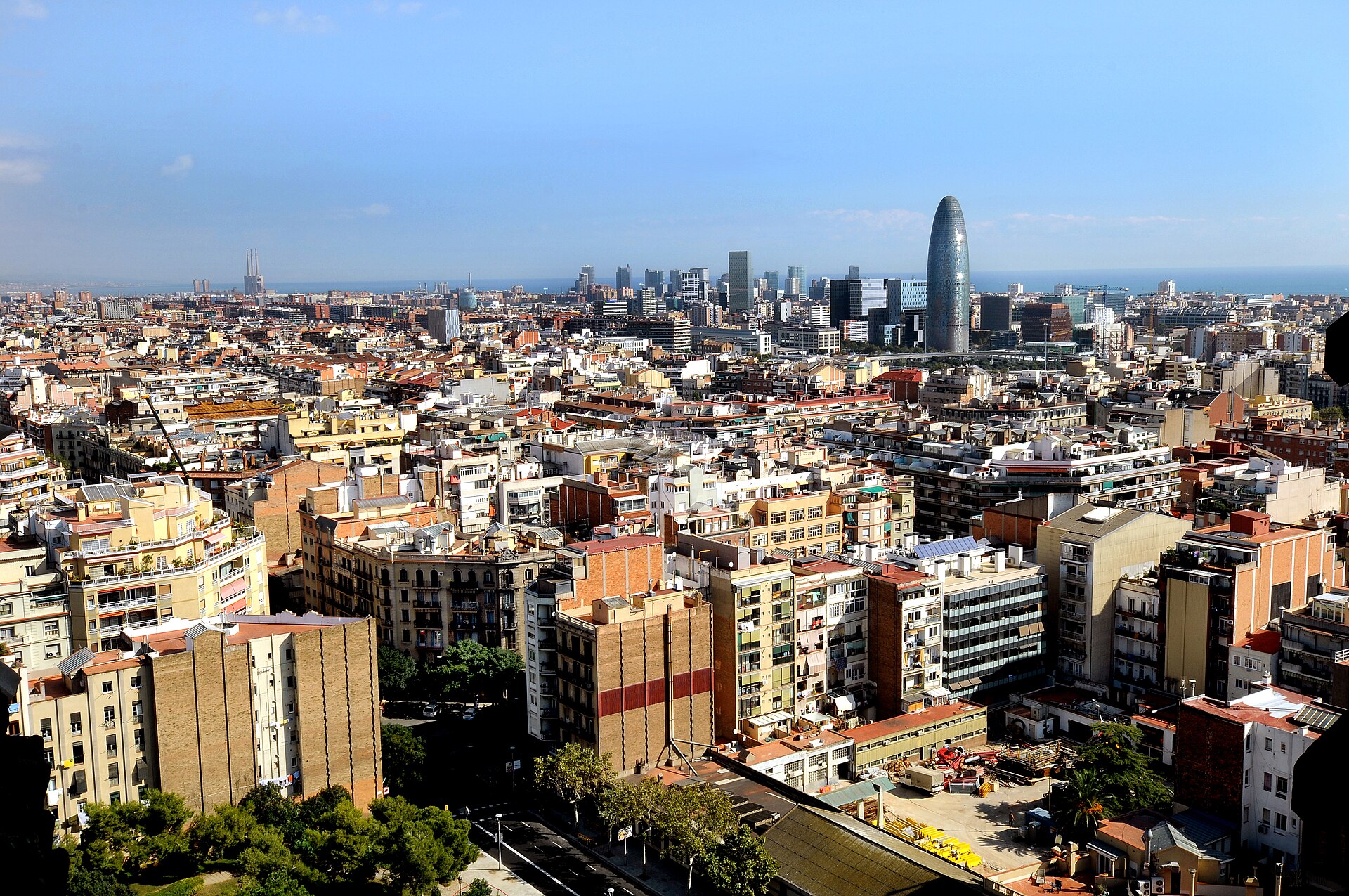 Panoramic view over Barcelona's rooftops and landmarks